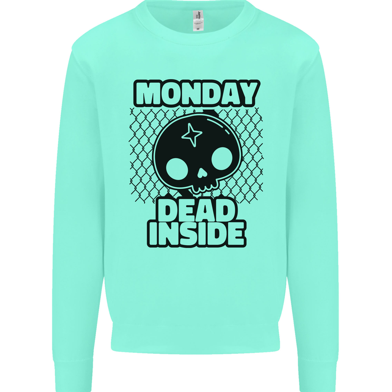 Monday Dead Inside Skull Work Kids Sweatshirt Jumper Peppermint