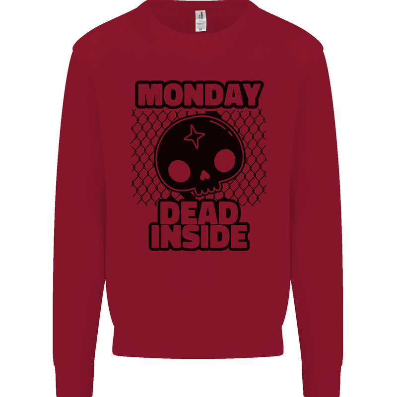 Monday Dead Inside Skull Work Kids Sweatshirt Jumper Red