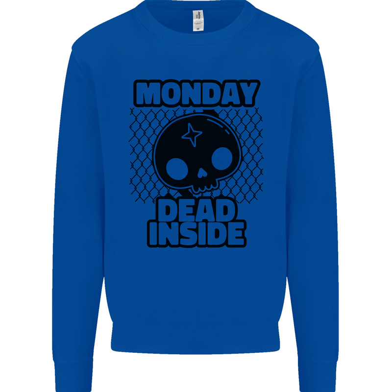 Monday Dead Inside Skull Work Kids Sweatshirt Jumper Royal Blue