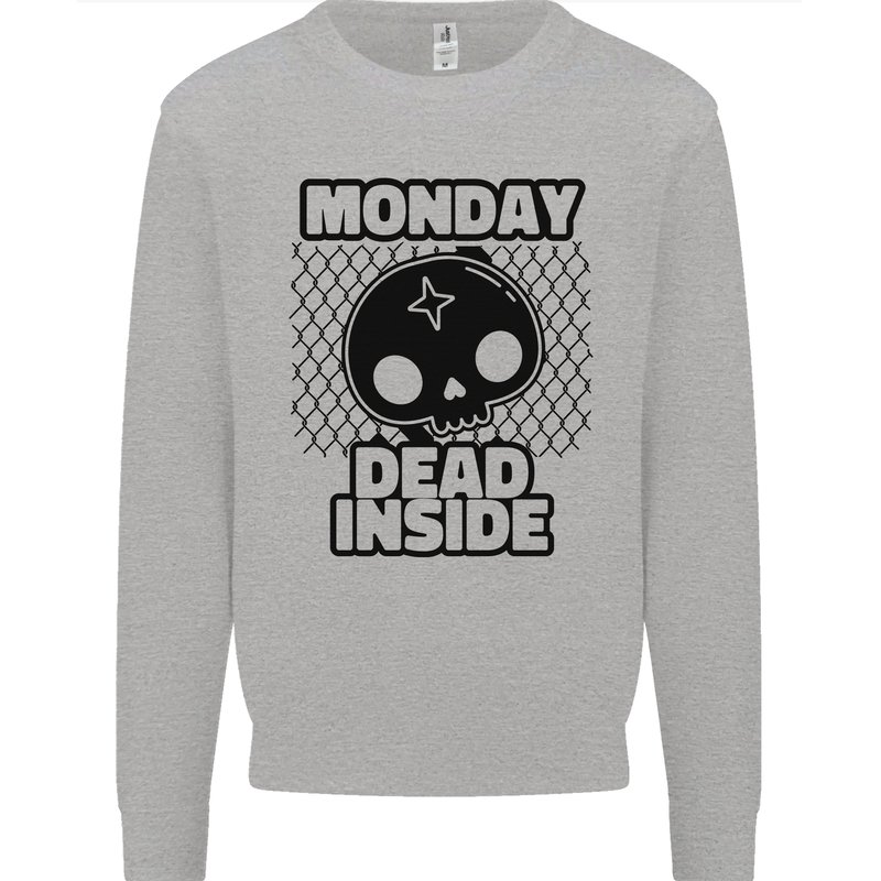 Monday Dead Inside Skull Work Kids Sweatshirt Jumper Sports Grey