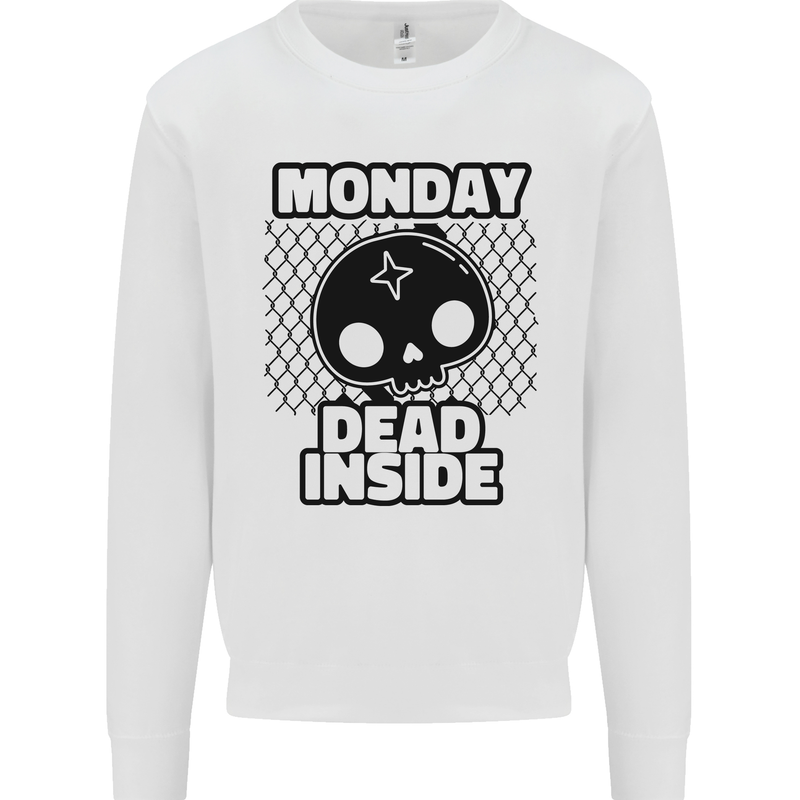 Monday Dead Inside Skull Work Kids Sweatshirt Jumper White