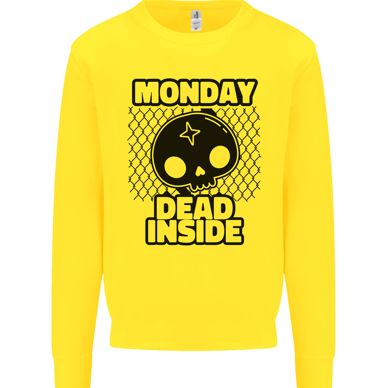 Monday Dead Inside Skull Work Kids Sweatshirt Jumper Yellow