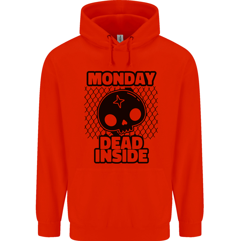 Monday Dead Inside Skull Work Mens 80% Cotton Hoodie Bright Red