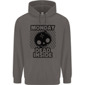 Monday Dead Inside Skull Work Mens 80% Cotton Hoodie Charcoal