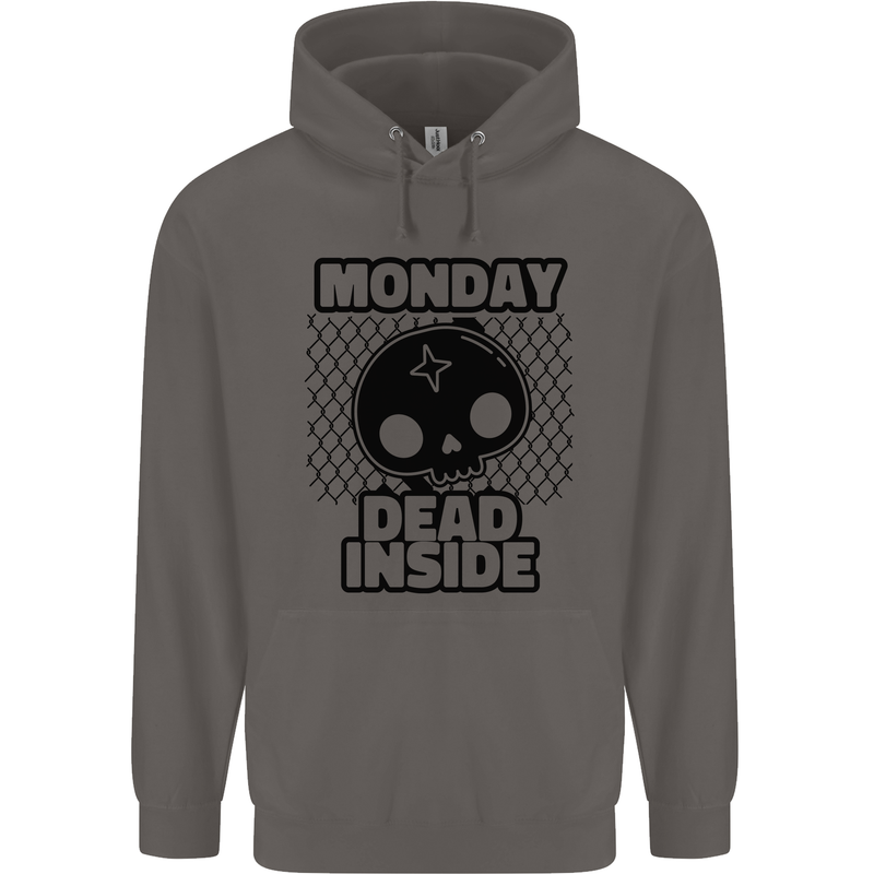 Monday Dead Inside Skull Work Mens 80% Cotton Hoodie Charcoal