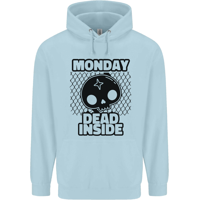 Monday Dead Inside Skull Work Mens 80% Cotton Hoodie Light Blue