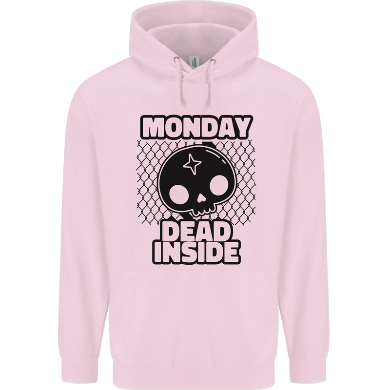 Monday Dead Inside Skull Work Mens 80% Cotton Hoodie Light Pink