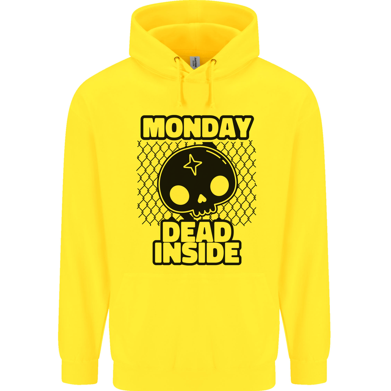 Monday Dead Inside Skull Work Mens 80% Cotton Hoodie Yellow