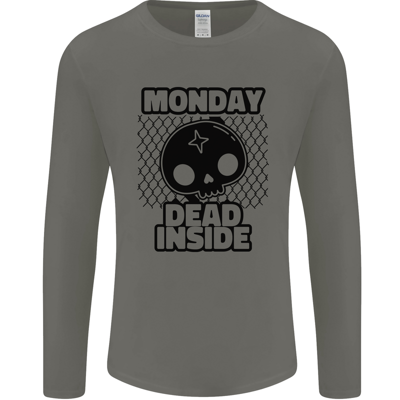 Monday Dead Inside Skull Work Mens Long Sleeve T-Shirt Charcoal