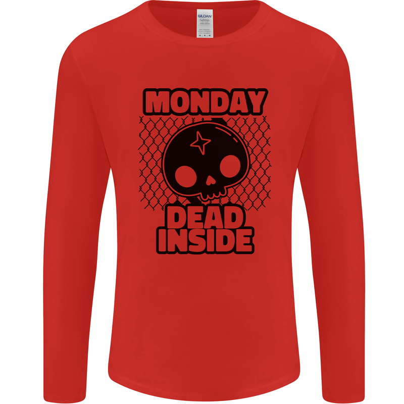 Monday Dead Inside Skull Work Mens Long Sleeve T-Shirt Red