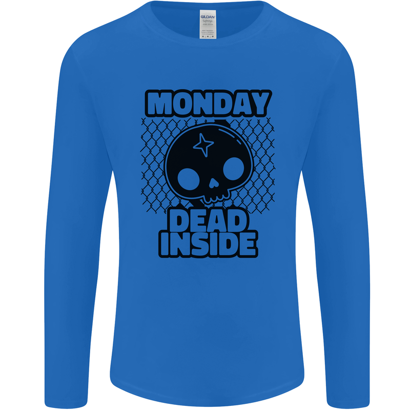 Monday Dead Inside Skull Work Mens Long Sleeve T-Shirt Royal Blue