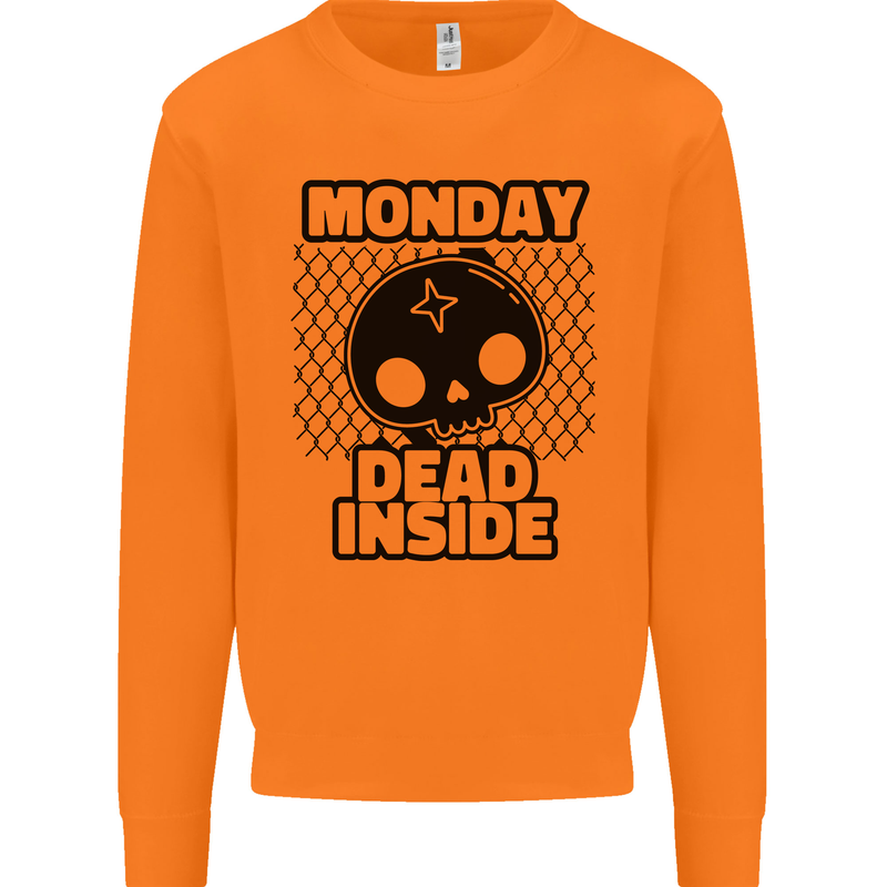 Monday Dead Inside Skull Work Mens Sweatshirt Jumper Orange