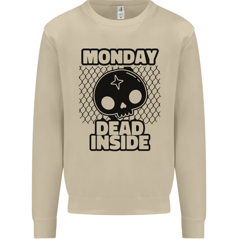 Monday Dead Inside Skull Work Mens Sweatshirt Jumper Sand