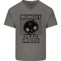 Monday Dead Inside Skull Work Mens V-Neck Cotton T-Shirt Charcoal