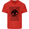 Monday Dead Inside Skull Work Mens V-Neck Cotton T-Shirt Red