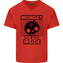 Monday Dead Inside Skull Work Mens V-Neck Cotton T-Shirt Red