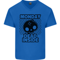 Monday Dead Inside Skull Work Mens V-Neck Cotton T-Shirt Royal Blue