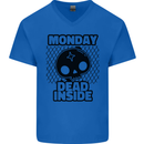 Monday Dead Inside Skull Work Mens V-Neck Cotton T-Shirt Royal Blue