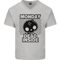 Monday Dead Inside Skull Work Mens V-Neck Cotton T-Shirt Sports Grey