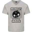 Monday Dead Inside Skull Work Mens V-Neck Cotton T-Shirt Sports Grey
