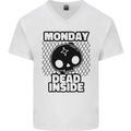 Monday Dead Inside Skull Work Mens V-Neck Cotton T-Shirt White