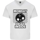 Monday Dead Inside Skull Work Mens V-Neck Cotton T-Shirt White