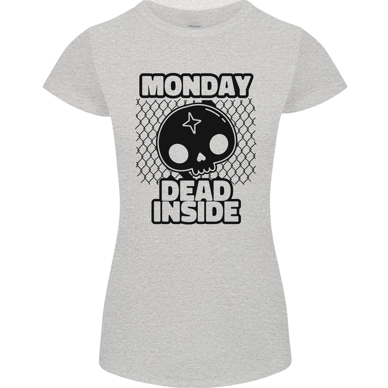 Monday Dead Inside Skull Work Womens Petite Cut T-Shirt Sports Grey