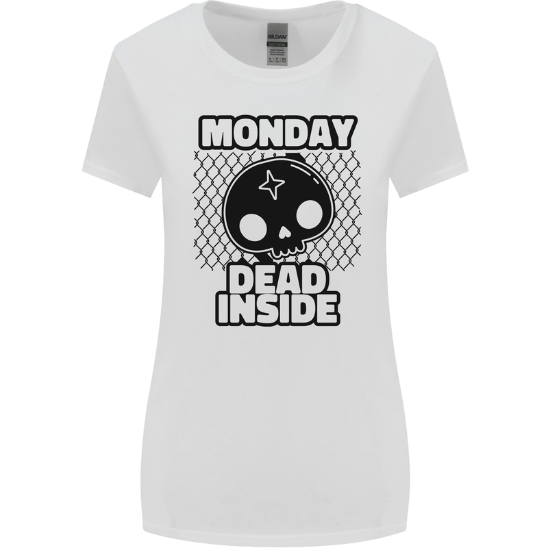 Monday Dead Inside Skull Work Womens Wider Cut T-Shirt White