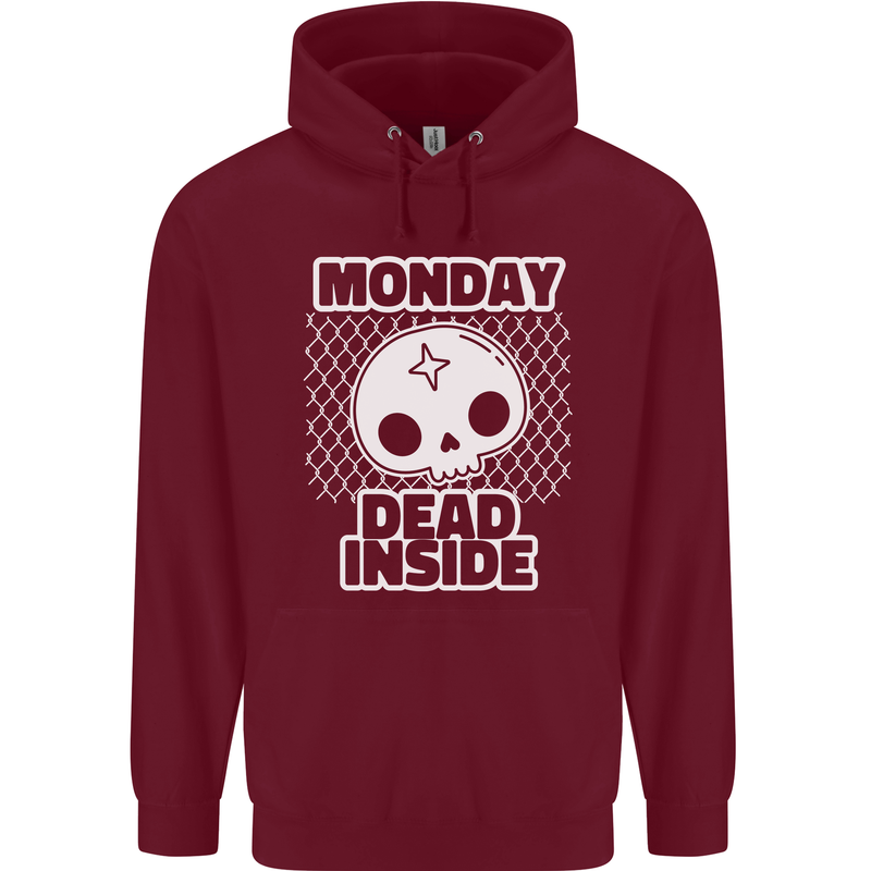 Monday Dead Inside Work Skull Childrens Kids Hoodie Maroon