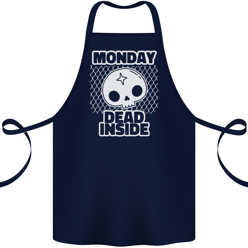 Monday Dead Inside Work Skull Cotton Apron 100% Organic Navy Blue