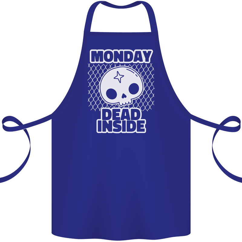 Monday Dead Inside Work Skull Cotton Apron 100% Organic Royal Blue