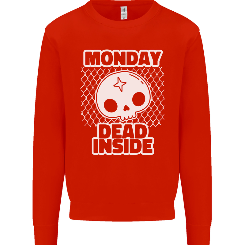 Monday Dead Inside Work Skull Kids Sweatshirt Jumper Bright Red