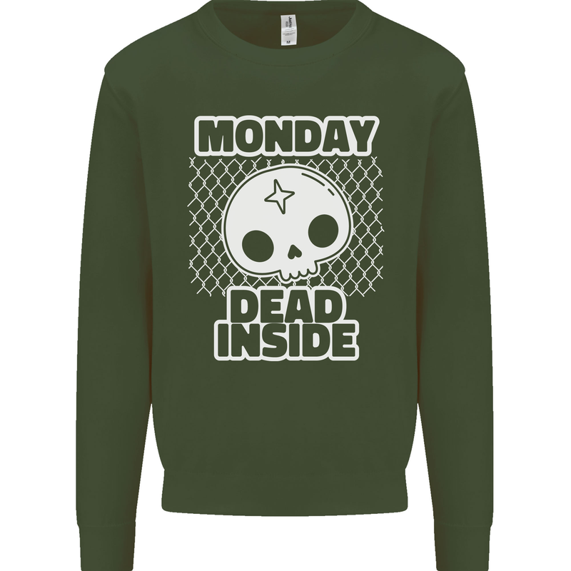 Monday Dead Inside Work Skull Kids Sweatshirt Jumper Forest Green