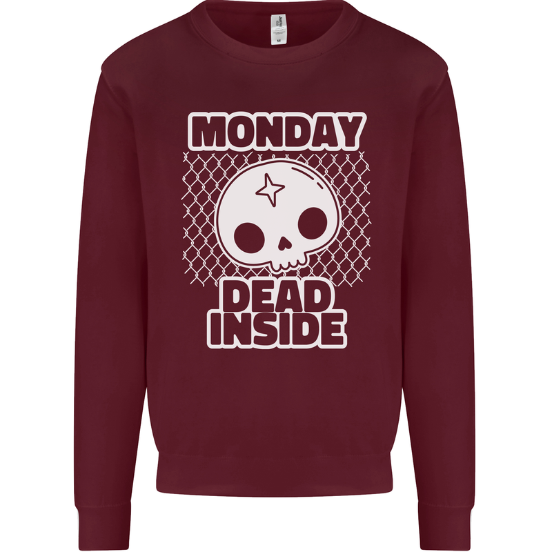 Monday Dead Inside Work Skull Kids Sweatshirt Jumper Maroon