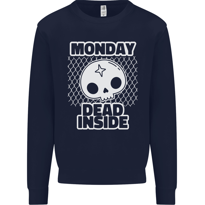Monday Dead Inside Work Skull Kids Sweatshirt Jumper Navy Blue