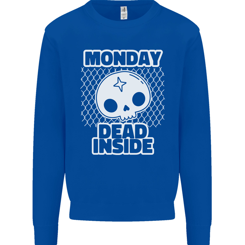 Monday Dead Inside Work Skull Kids Sweatshirt Jumper Royal Blue