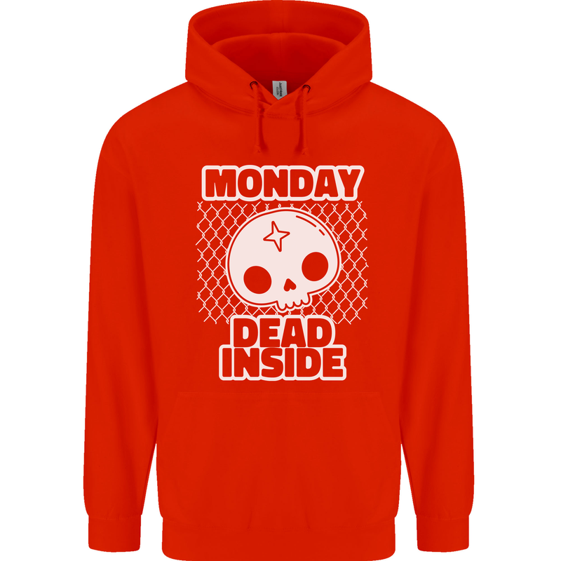 Monday Dead Inside Work Skull Mens 80% Cotton Hoodie Bright Red
