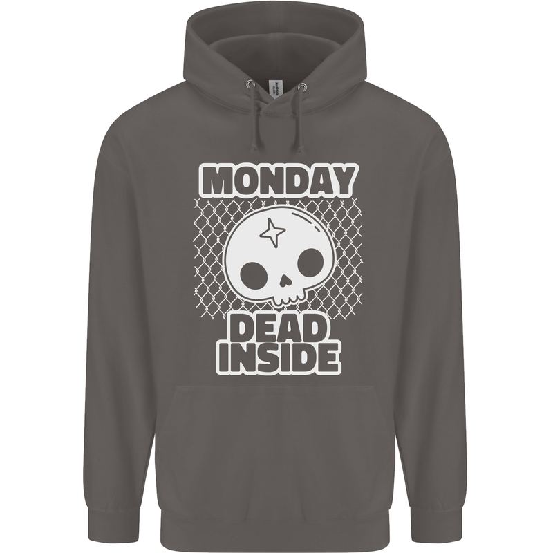 Monday Dead Inside Work Skull Mens 80% Cotton Hoodie Charcoal