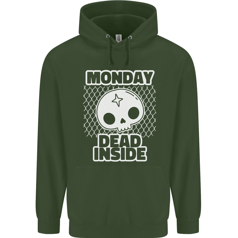Monday Dead Inside Work Skull Mens 80% Cotton Hoodie Forest Green