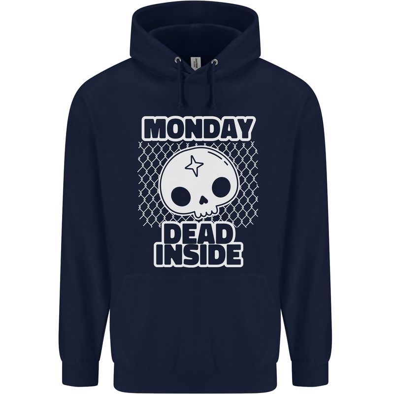 Monday Dead Inside Work Skull Mens 80% Cotton Hoodie Navy Blue