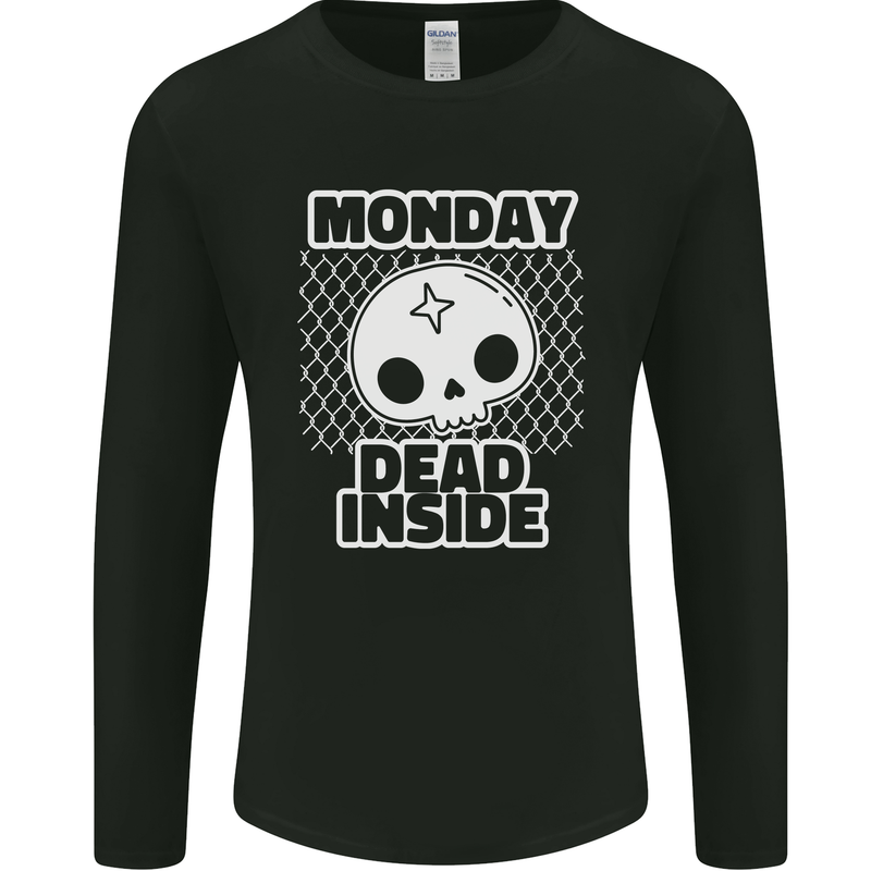 Monday Dead Inside Work Skull Mens Long Sleeve T-Shirt Black