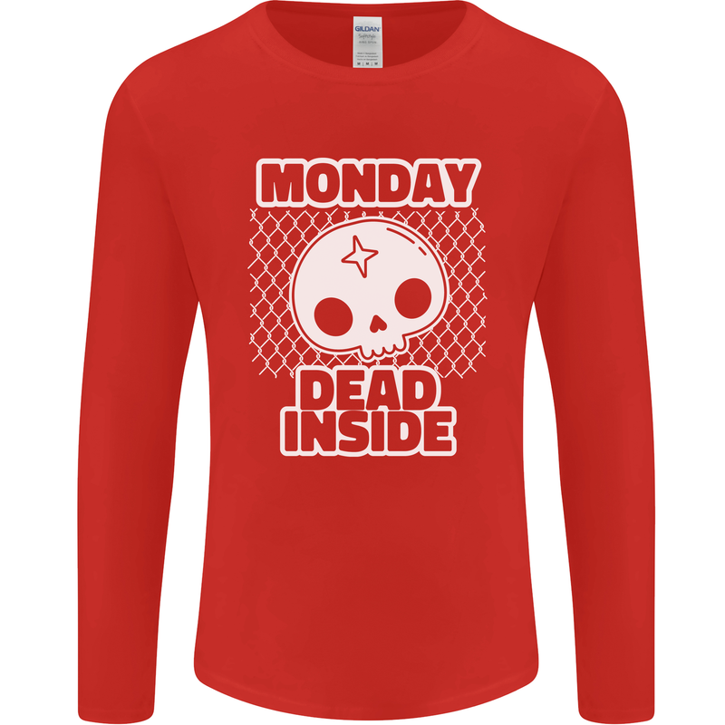Monday Dead Inside Work Skull Mens Long Sleeve T-Shirt Red