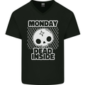 Monday Dead Inside Work Skull Mens V-Neck Cotton T-Shirt Black