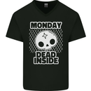 Monday Dead Inside Work Skull Mens V-Neck Cotton T-Shirt Black