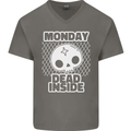 Monday Dead Inside Work Skull Mens V-Neck Cotton T-Shirt Charcoal