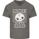 Monday Dead Inside Work Skull Mens V-Neck Cotton T-Shirt Charcoal