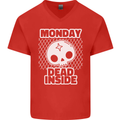 Monday Dead Inside Work Skull Mens V-Neck Cotton T-Shirt Red
