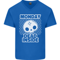 Monday Dead Inside Work Skull Mens V-Neck Cotton T-Shirt Royal Blue