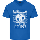 Monday Dead Inside Work Skull Mens V-Neck Cotton T-Shirt Royal Blue
