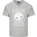 Monday Dead Inside Work Skull Mens V-Neck Cotton T-Shirt Sports Grey